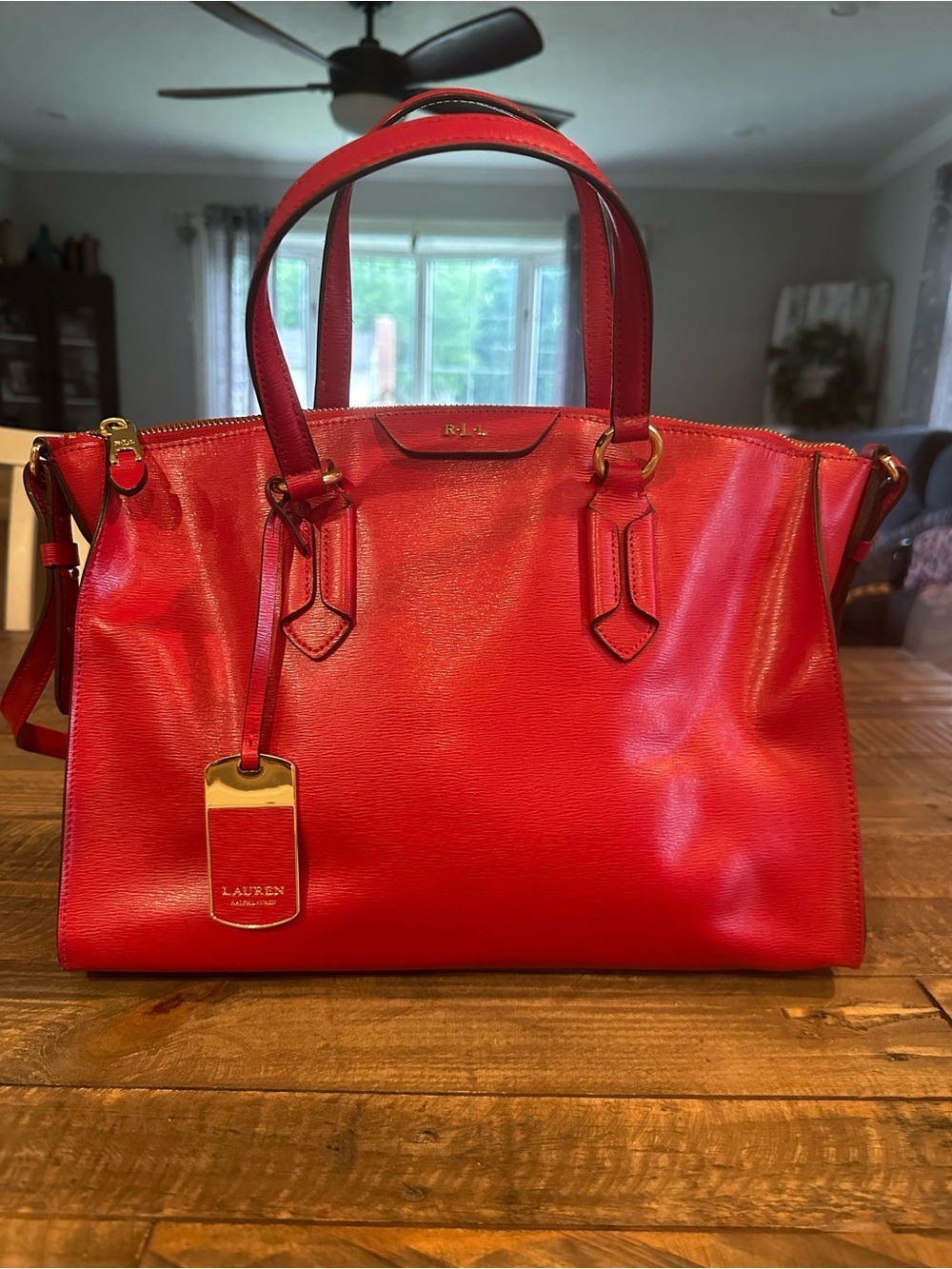Ralph Lauren Red Leather Satchel Tote Like New